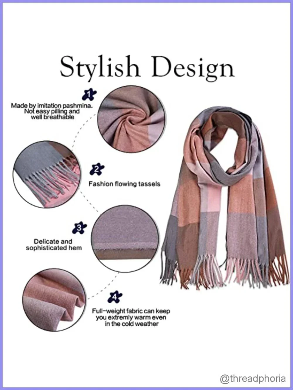 Soft Plaid Tartan Scarf for Women Men 100% Acrylic Lightweight Winter